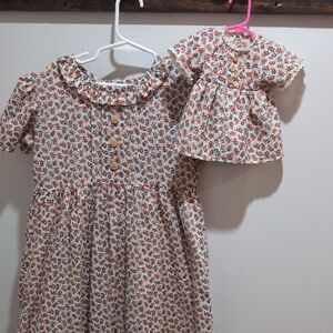 Charming Old Fashioned Calico Size 10 Girls Dress With Matching 18" Doll Dress